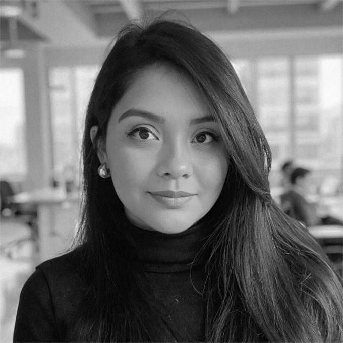 Black and white image of woman. This is Lucero Rodriguez's bio.
